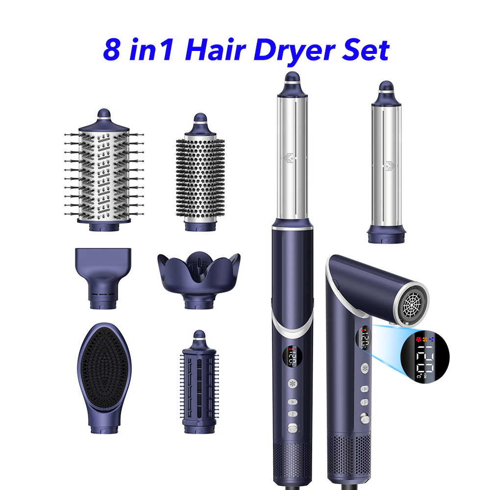New Launch 8 in 1 Hair Styler Professional Hair Dryer 110000rpm High Speed Blow Dryer Brush Ionic Multi Styler(Blue)