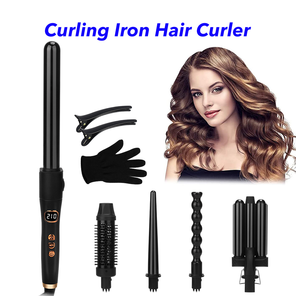 Professional Curling Iron Set 5 In 1 Hair Curler Ceramic Interchangeable Triple Barrel Curling Wand Set