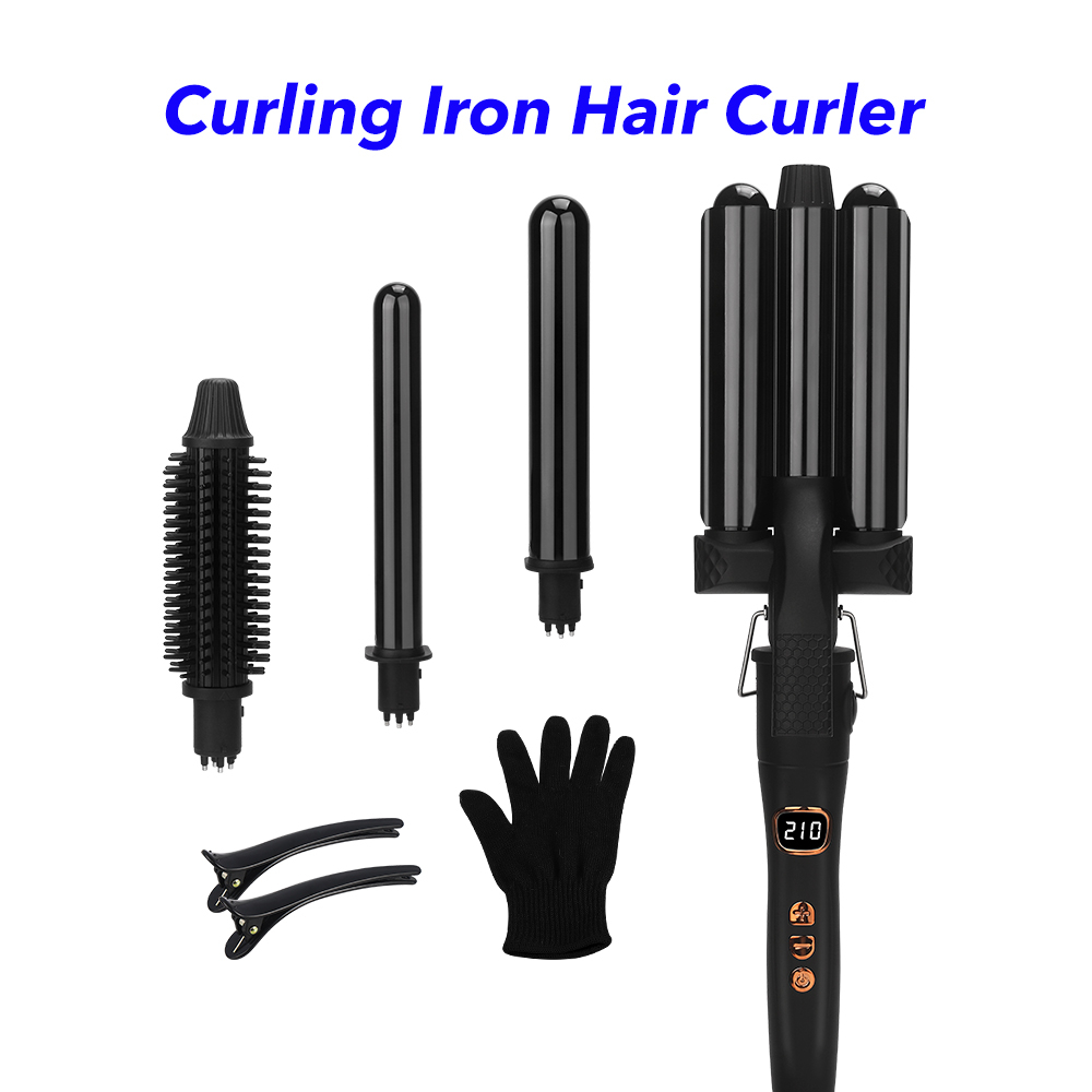 Professional Curling Iron Set 4 In 1 Hair Curler Ceramic Interchangeable Triple Barrel Curling Wand Set