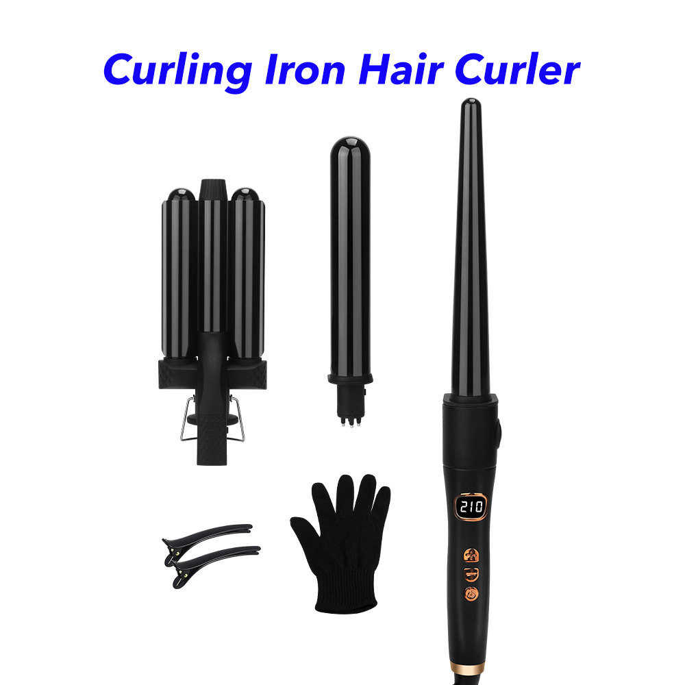 Professional Curling Iron Set 3 In 1 Hair Curler Ceramic Interchangeable Triple Barrel Curling Wand Set