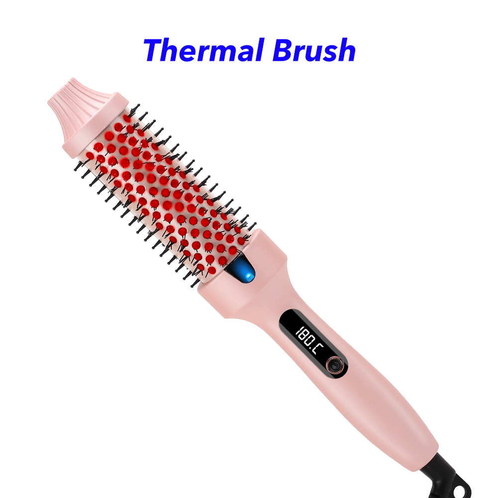 2 Inch Ionic Heated Round Brush Ceramic Infrared Thermal Brush Dual Voltage Hot Round Brush (Pink)