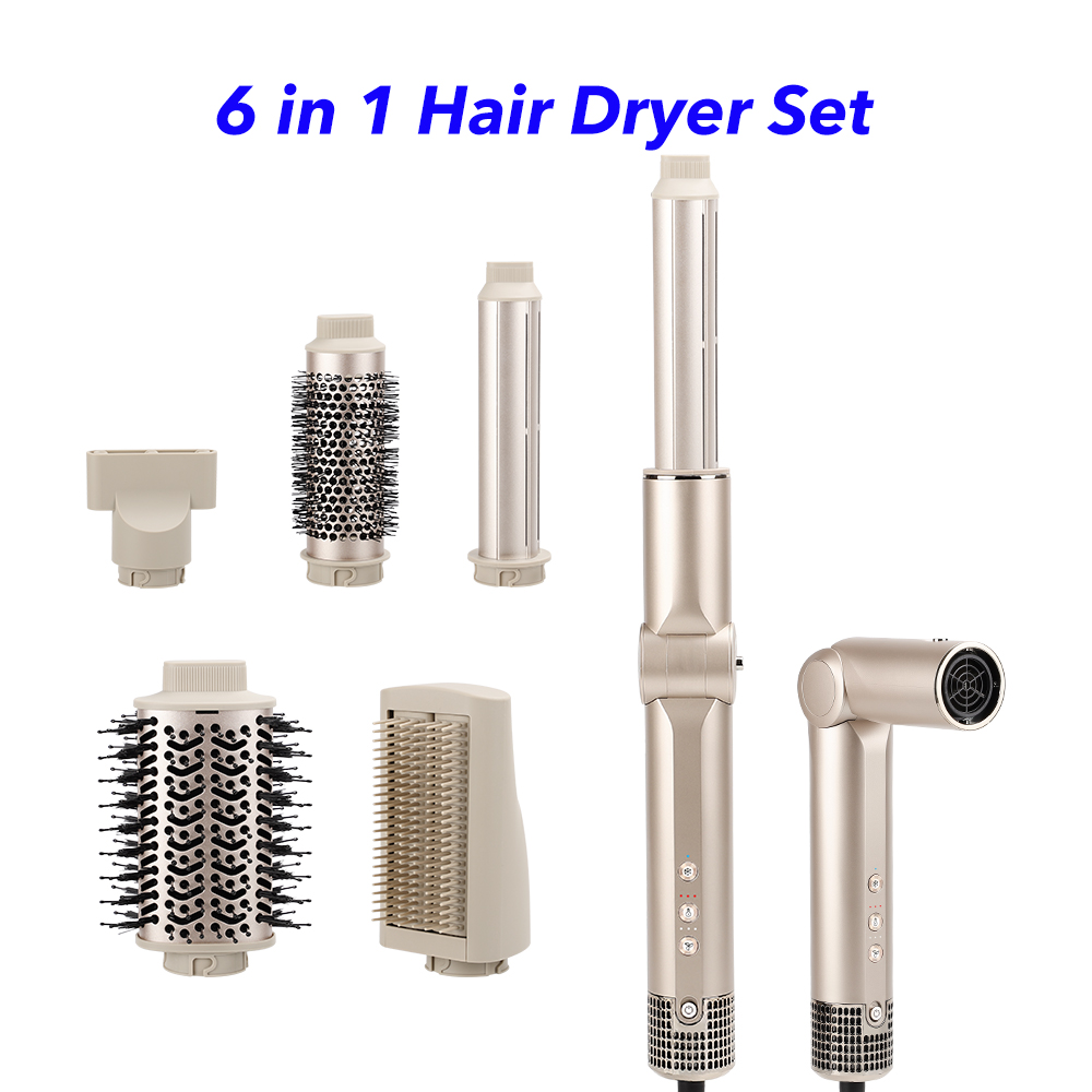 6 in 1 Foldable High Speed Hair Dryer Brush Multi Hot Air Styler Blow Dryer Brush Tool Set for Fast Drying Curling