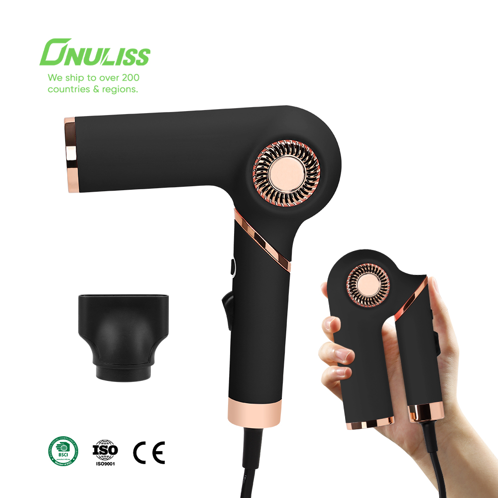Foldable High Speed Hairdryer 1400W Private Label Electric Professional Salon 110000 Rpm Hair Dryer (Black)