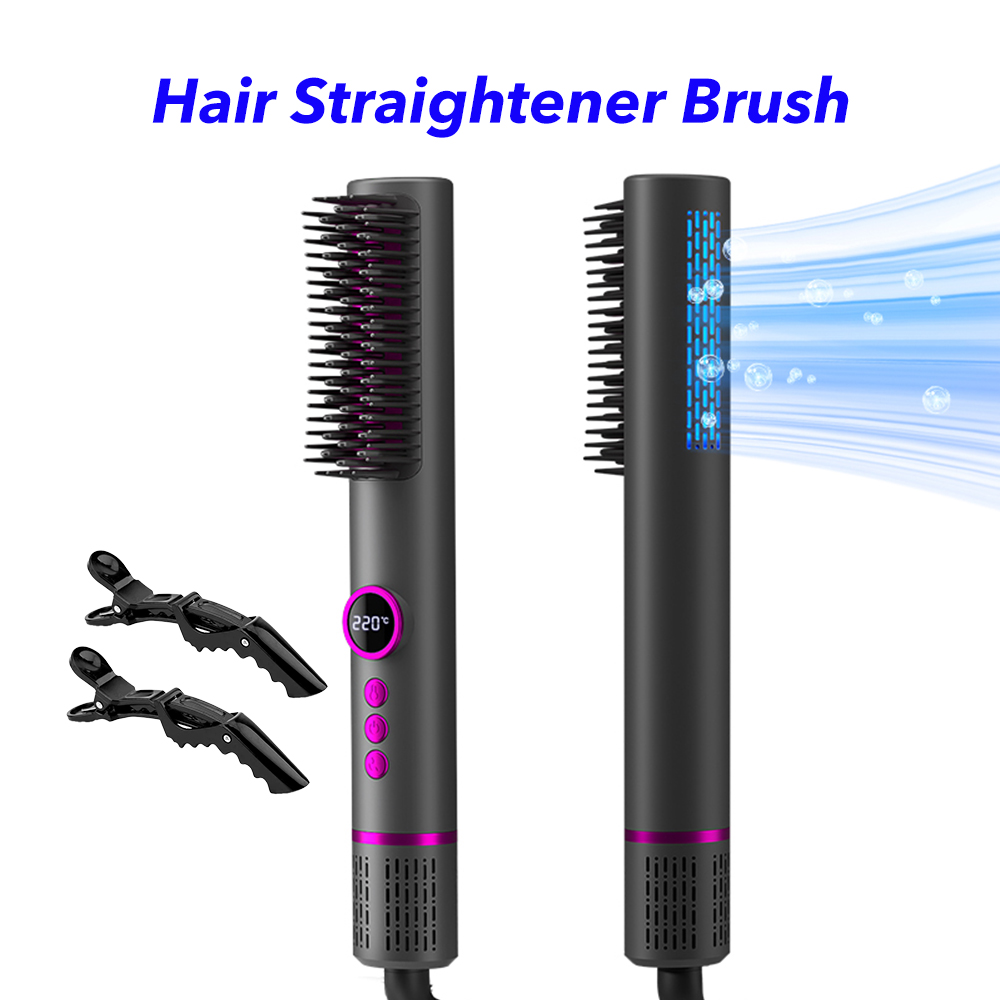 Wholesale Electric Hair Straightener Brush Multifunctional Hair Care LCD Display Ceramic Hair Comb with Cold Air Styling