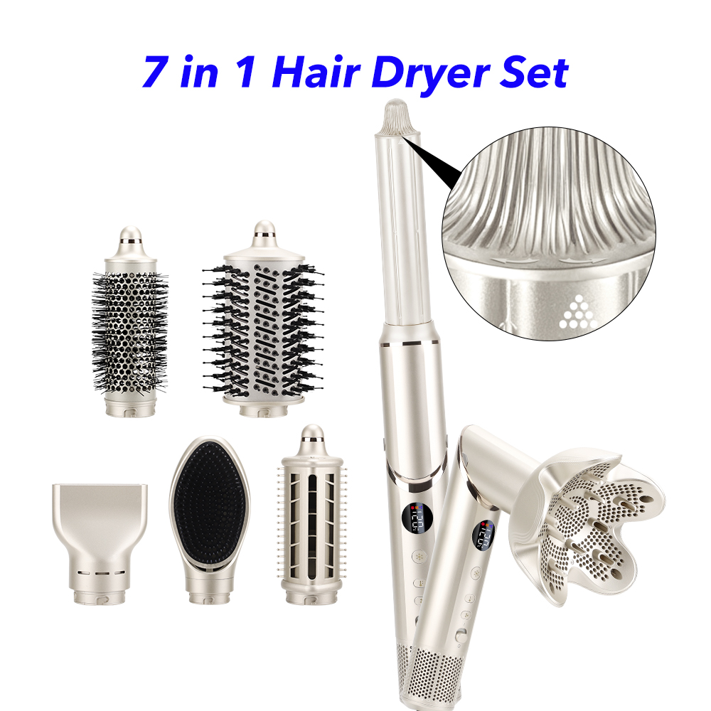 New Launch 7 in 1 Hair Styler Professional Hair Dryer 110000rpm High Speed Blow Dryer Brush Ionic Multi Styler(Gold)