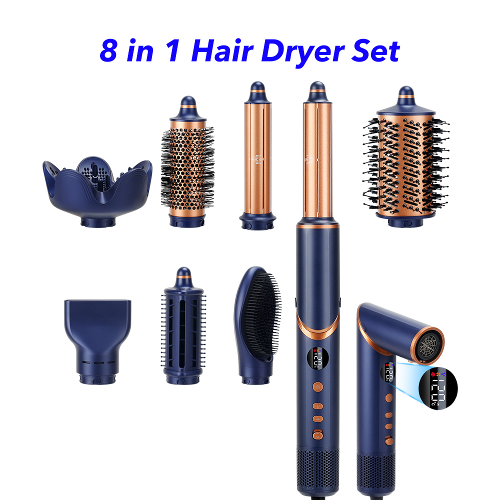New Launch 8 in 1 Hair Styler Professional Hair Dryer 110000rpm High Speed Blow Dryer Brush Ionic Multi Styler(Dark Blue)
