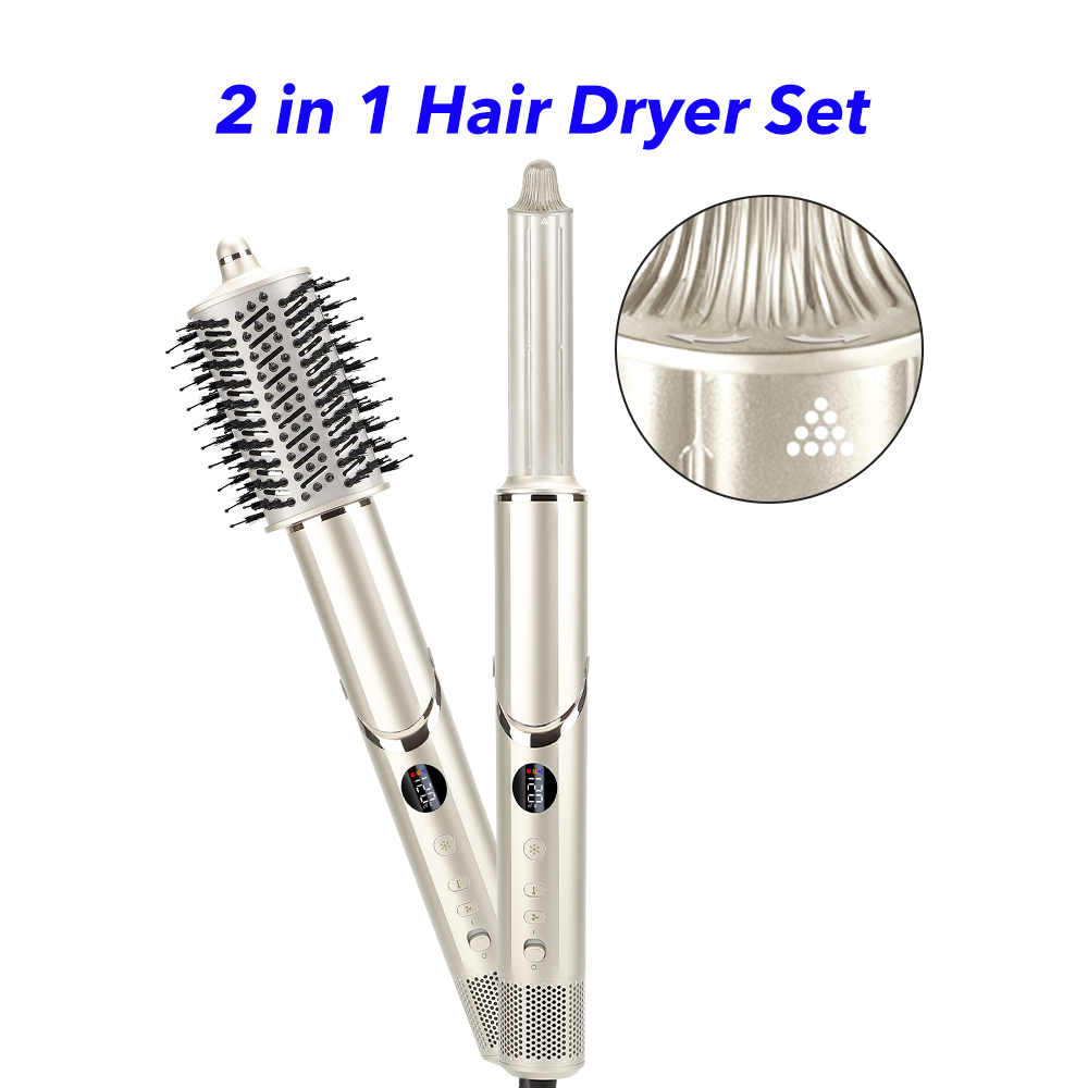 New Launch 2 in 1 Hair Styler Professional Hair Dryer 110000rpm High Speed Blow Dryer Brush Ionic Multi Styler(Gold)