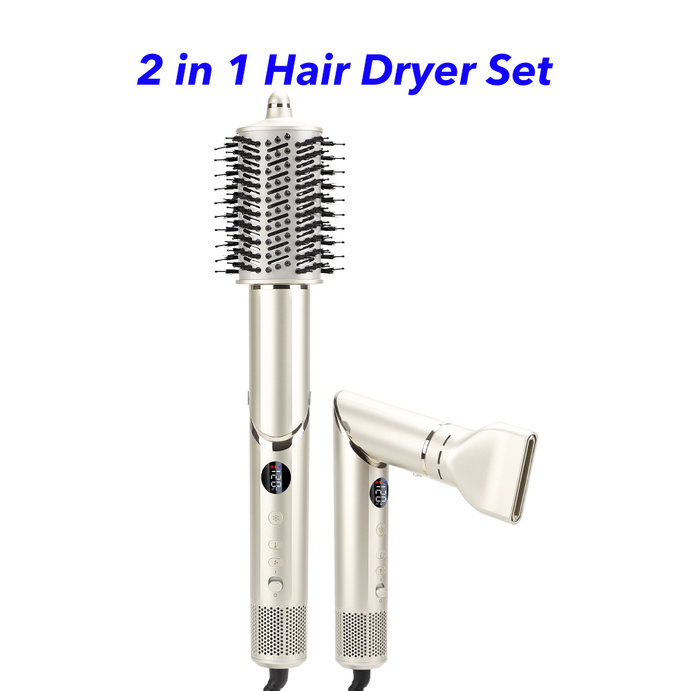 New Launch 2 in 1 Hair Styler Professional Hair Dryer 110000rpm High Speed Blow Dryer Brush Ionic Multi Styler with Smooth Nozzle(Gold)