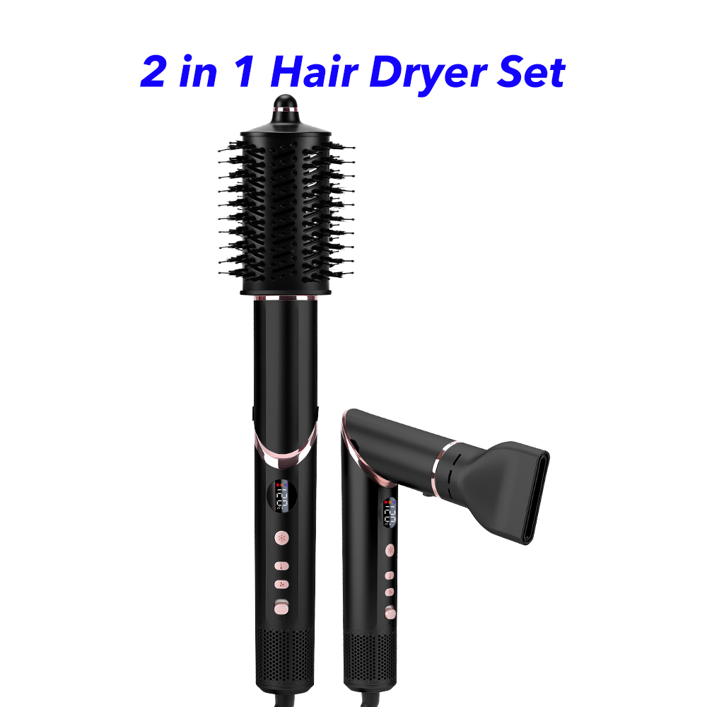 New Launch 2 in 1 Hair Styler Professional Hair Dryer 110000rpm High Speed Blow Dryer Brush Ionic Multi Styler with Smooth Nozzle(Black)