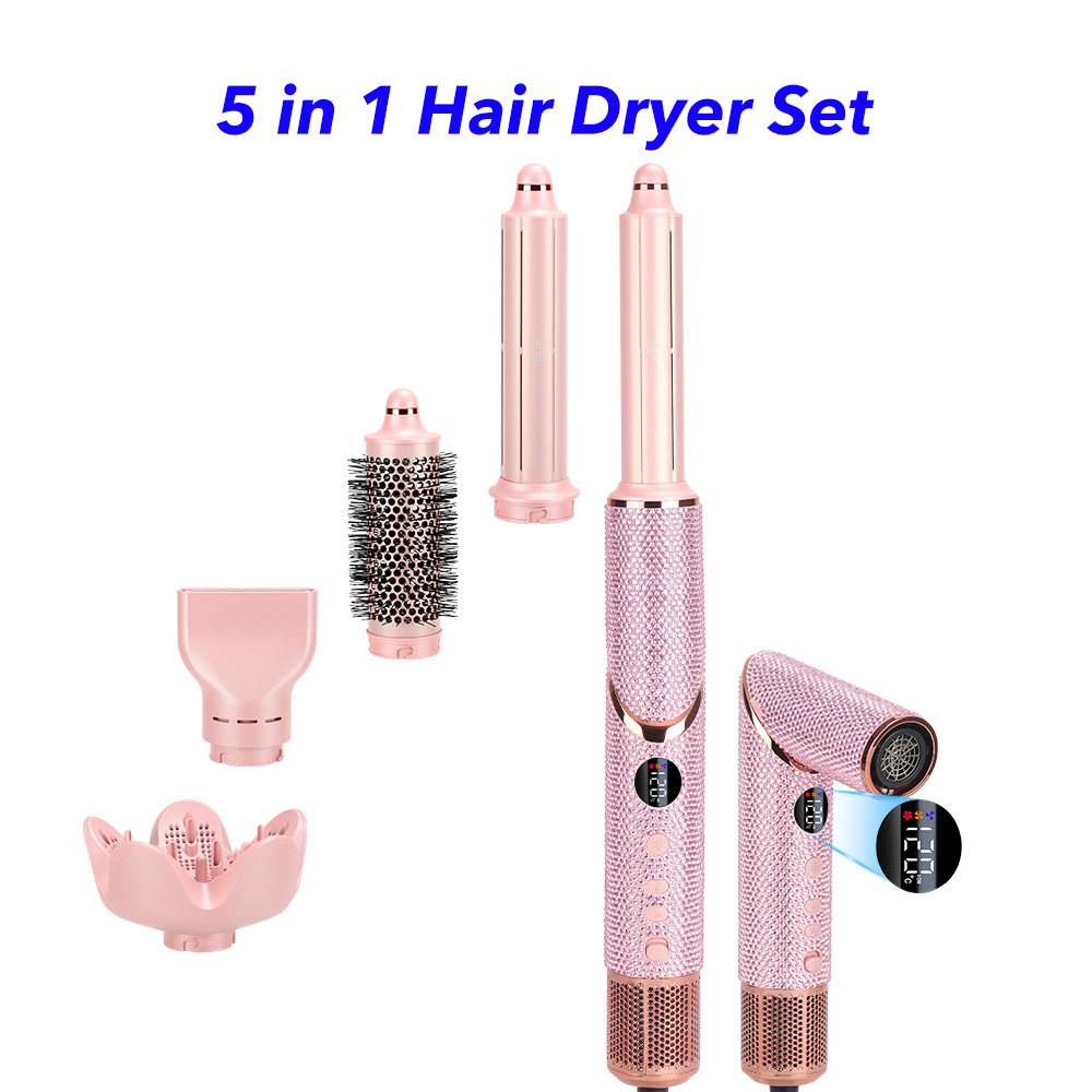 New Launch 5 in 1 Hair Styler Professional Hair Dryer 110000Rpm High Speed Blow Dryer Brush Ionic Multi Styler (Pink Diamond)