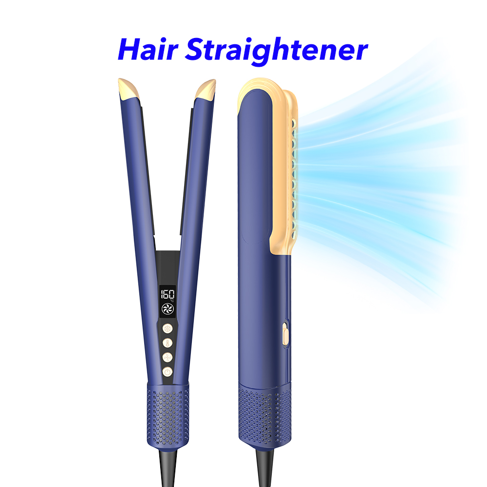 Rapid Heat Up LCD Display High Speed Ionic 2 in 1 Wet to Dry Hair Dryer and Straightener with Air (Blue)