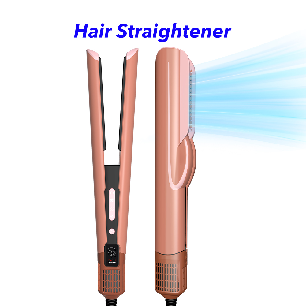 Professional Styling Tool LCD Display 2 in 1 Wet to Dry Hair Dryer and Straightener with High Speed Air (Coral Copper)