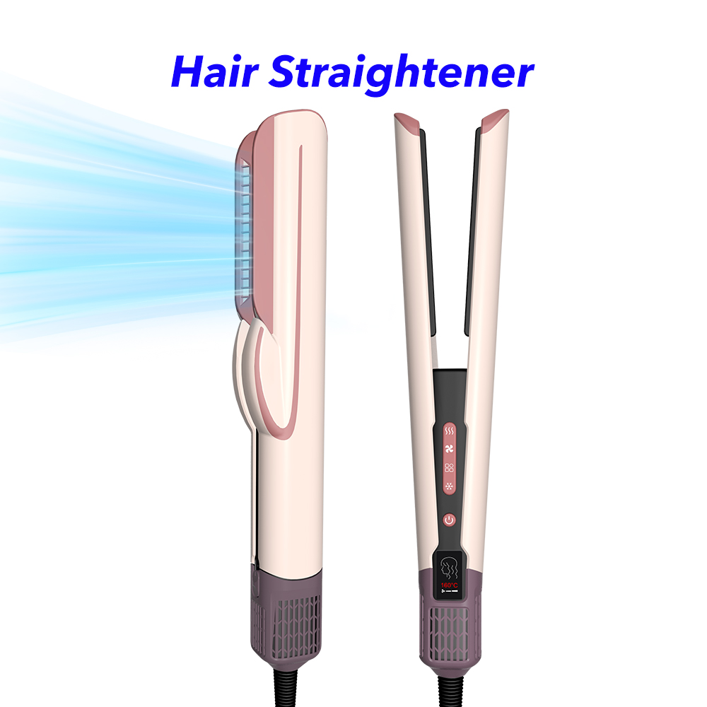Professional Styling Tool LCD Display 2 in 1 Wet to Dry Hair Dryer and Straightener with High Speed Air (Pink)