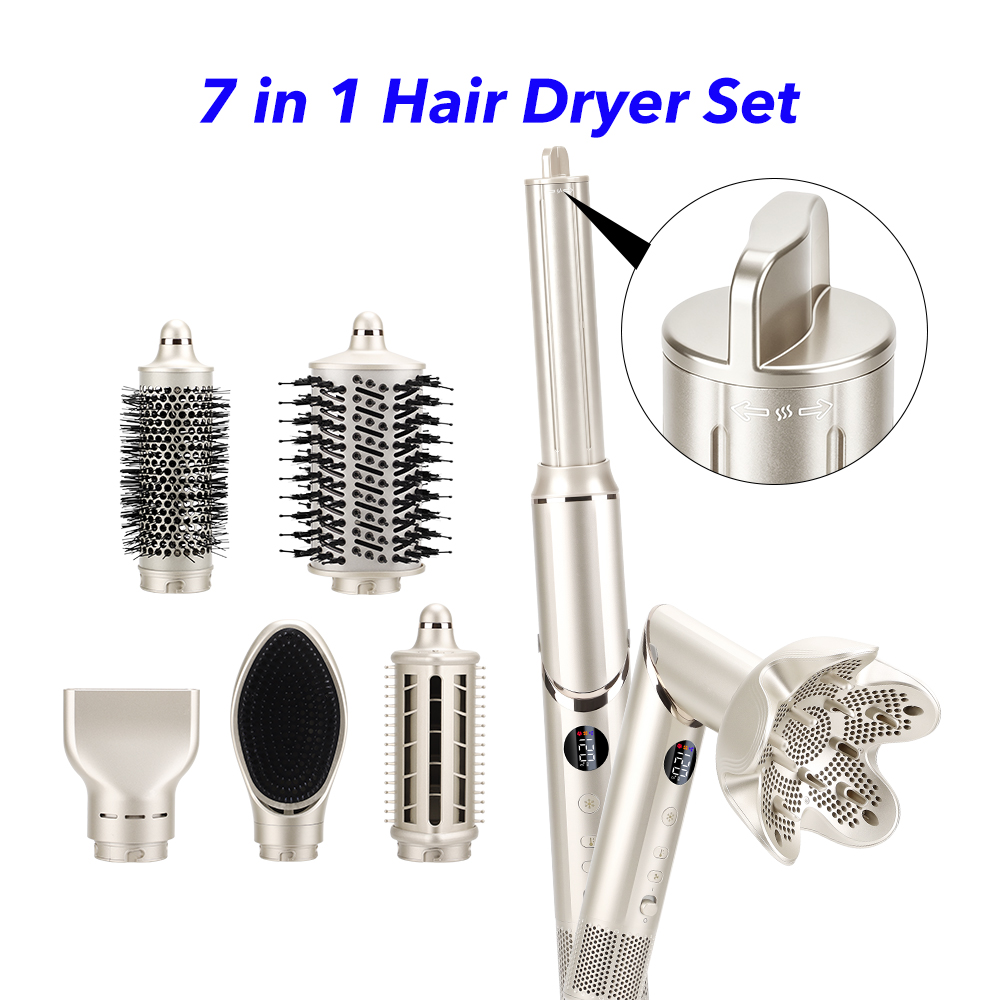 New Launch 7 in 1 Hair Styler Professional Hair Dryer 110000rpm High Speed Blow Dryer Brush Ionic Multi Styler(Gold)