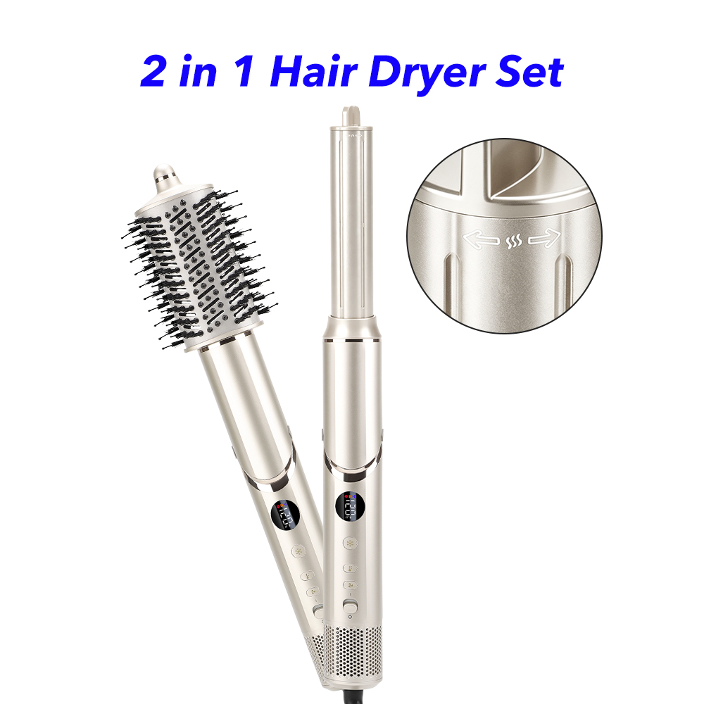 New Launch 2 in 1 Hair Styler Professional Hair Dryer 110000rpm High Speed Blow Dryer Brush Ionic Multi Styler(Gold)