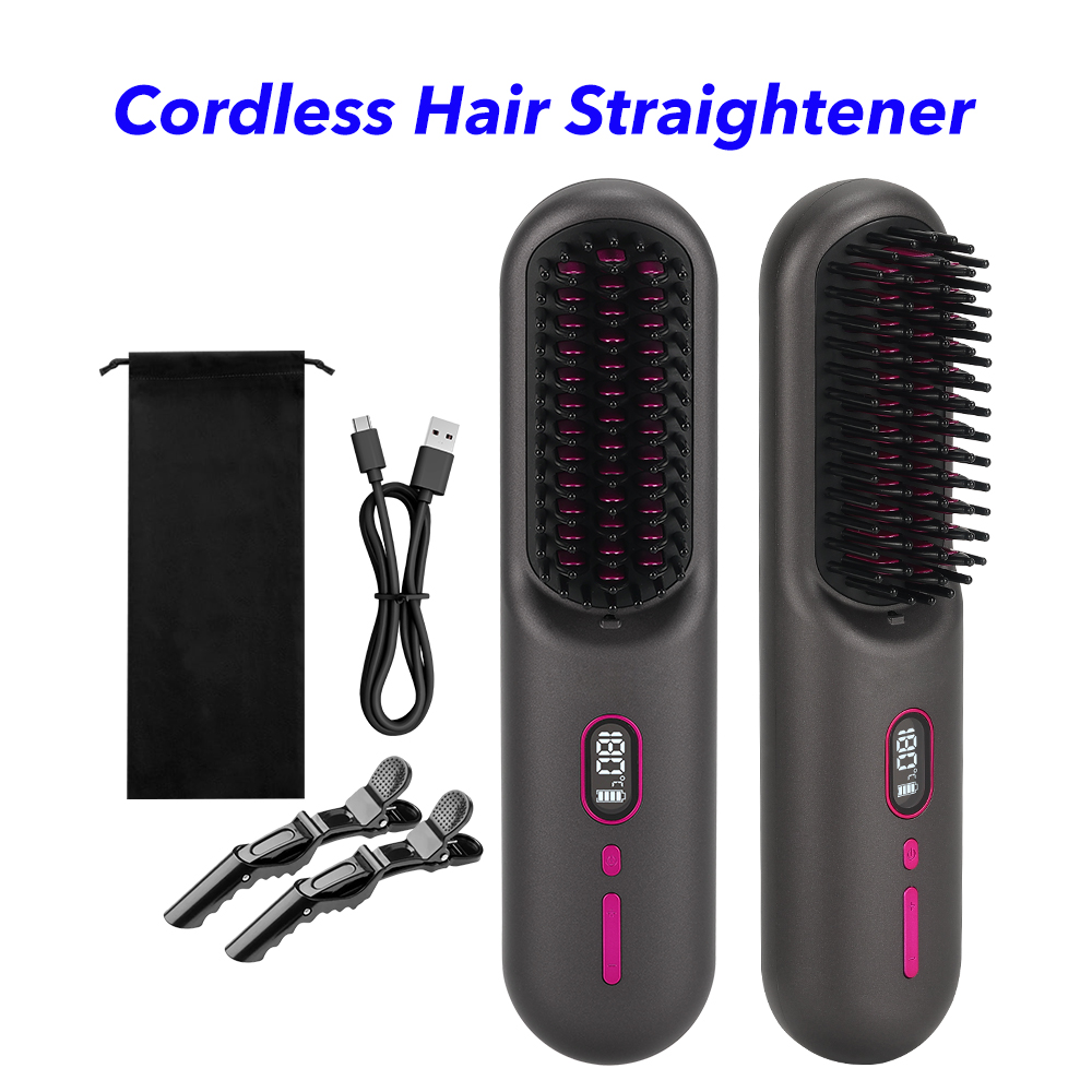 Portable Rechargeable Usb Electric Cordless Mini Hair Straightener Brush with Adjustable Heat Settings and Fast Heating