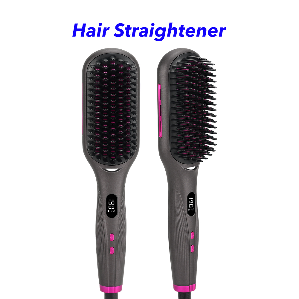 Electric Fast heating 2 in 1 Hair Straightener Brush and Flat Iron with Adjustable Heat Settings Negative ions Straightening Comb