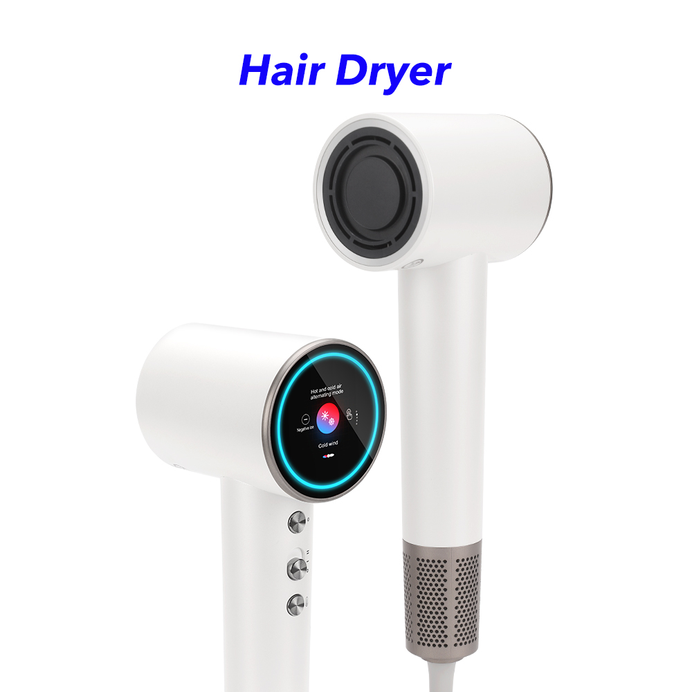 New Design High Speed Hairdryer BLDC Blow Dryer LCD Hairdryer Professional Salon Hair Dryer with 5 modes（white）