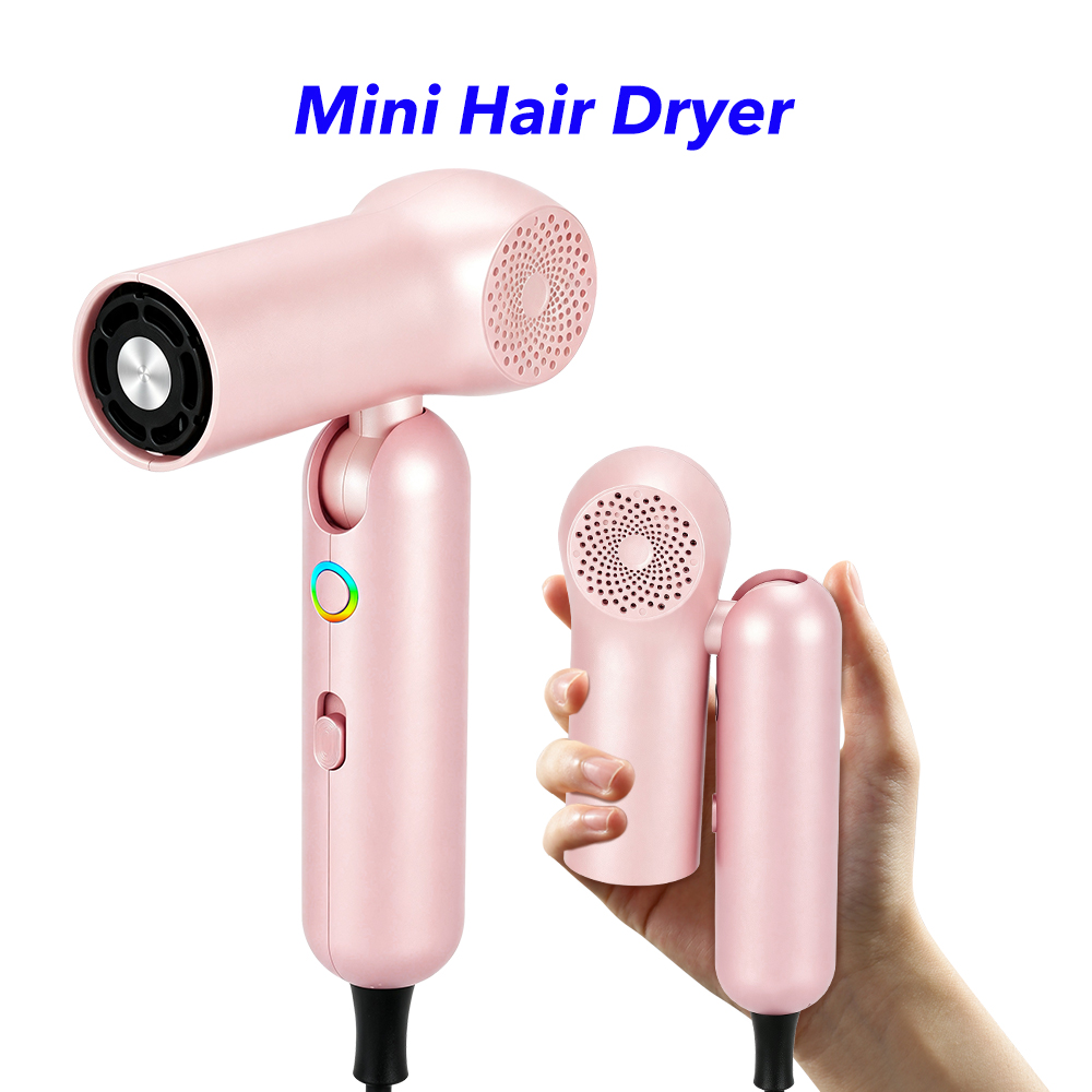 Professional Fast Drying Ionic High Speed Hair Dryer Mini Portable Hair Blow Dryer for Travel (Pink)
