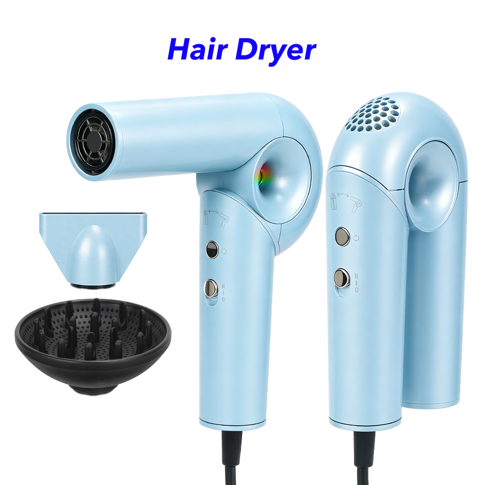 High Quality Negative Ionic High Speed Foldable Hair Dryer Electric Portable Salon Professional Blow Dryer with Diffuser (Blue)