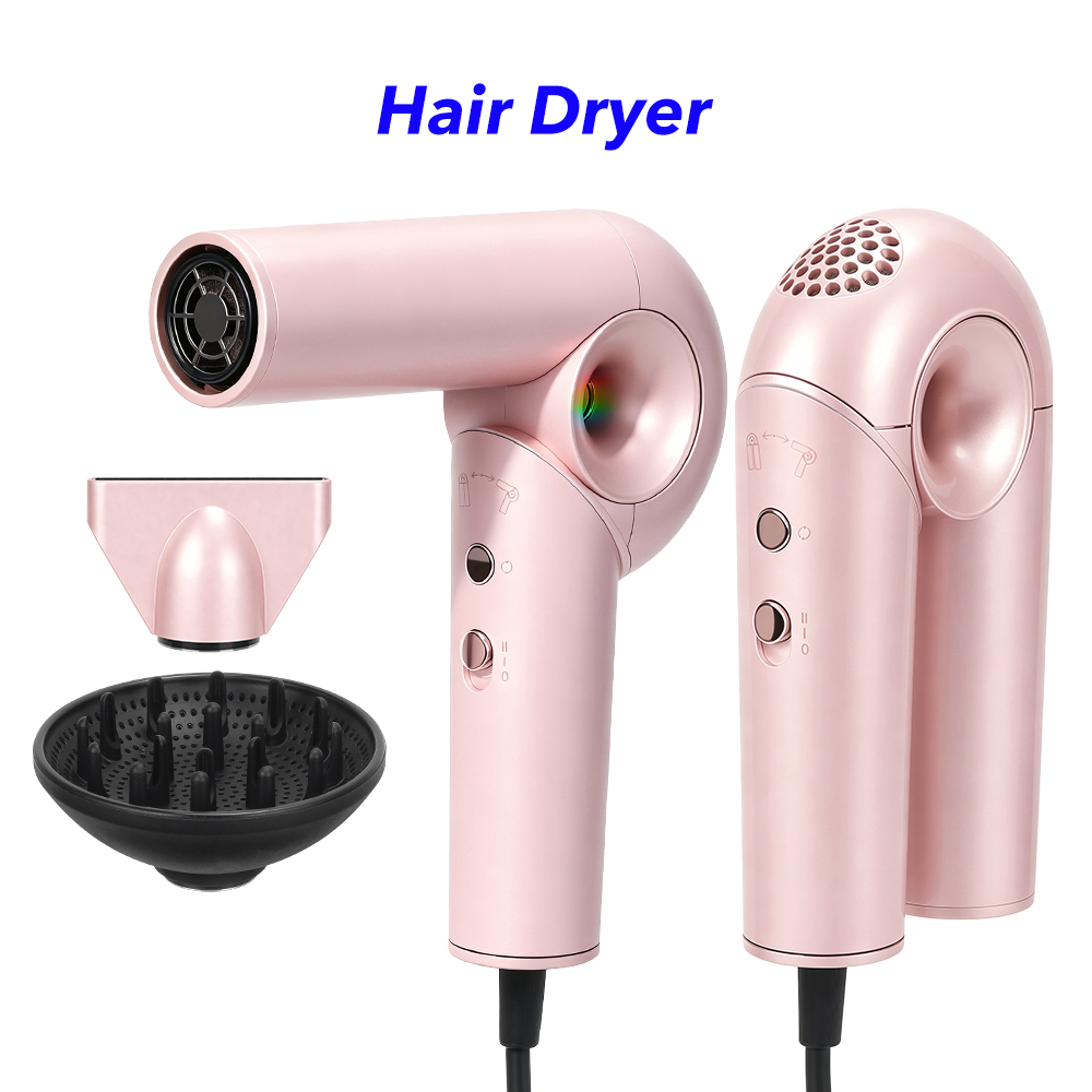 High Quality Negative Ionic High Speed Foldable Hair Dryer Electric Portable Salon Professional Blow Dryer with Diffuser (Pink)