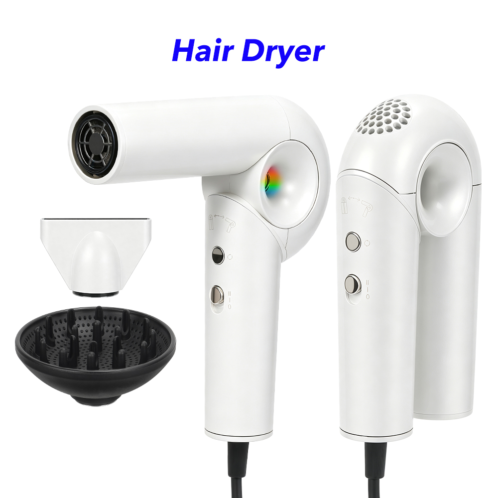 High Quality Negative Ionic High Speed Foldable Hair Dryer Electric Portable Salon Professional Blow Dryer with Diffuser (White)