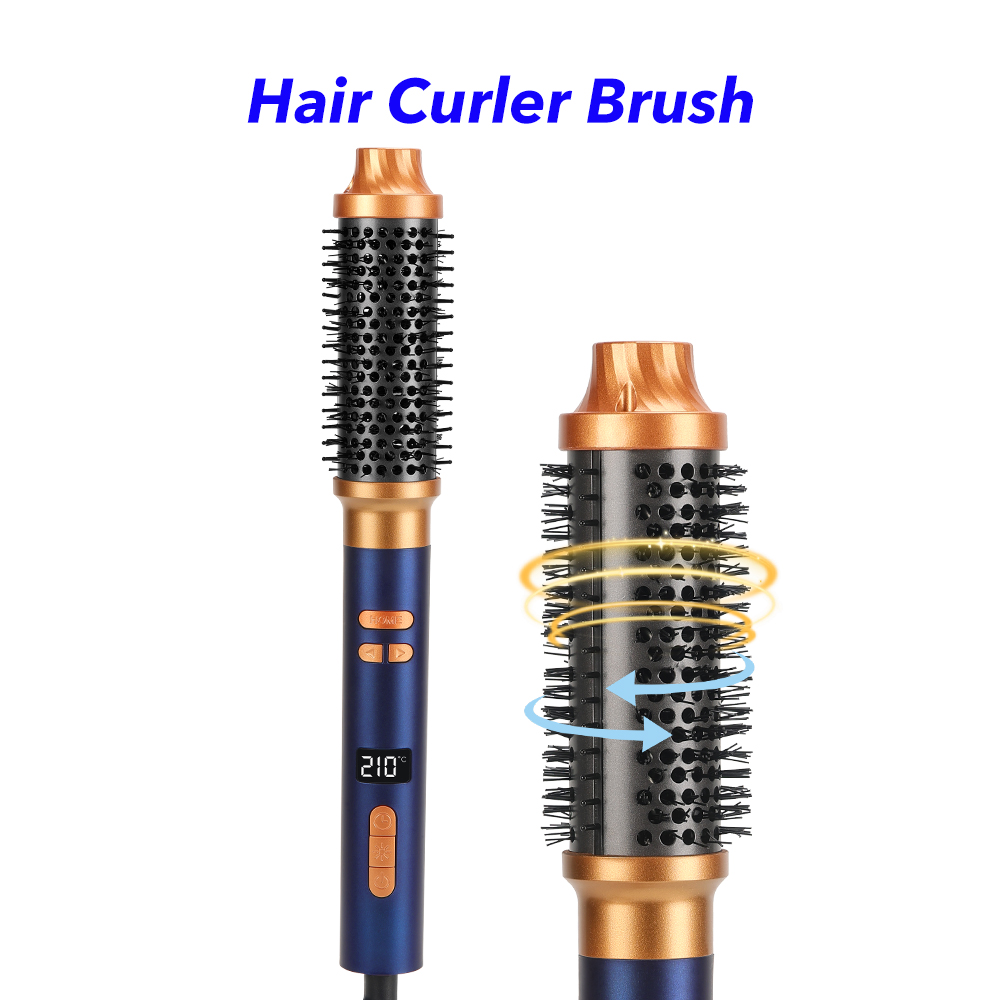 Upgraded Thermal Brush Professional Curling Iron Wand Automatic Rotating Hair Curler Brush (blue)