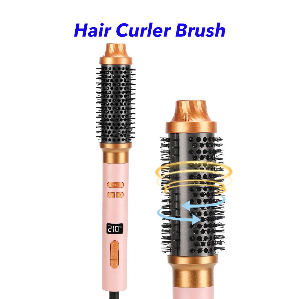 Upgraded Thermal Brush Professional Curling Iron Wand Automatic Rotating Hair Curler Brush (pink)
