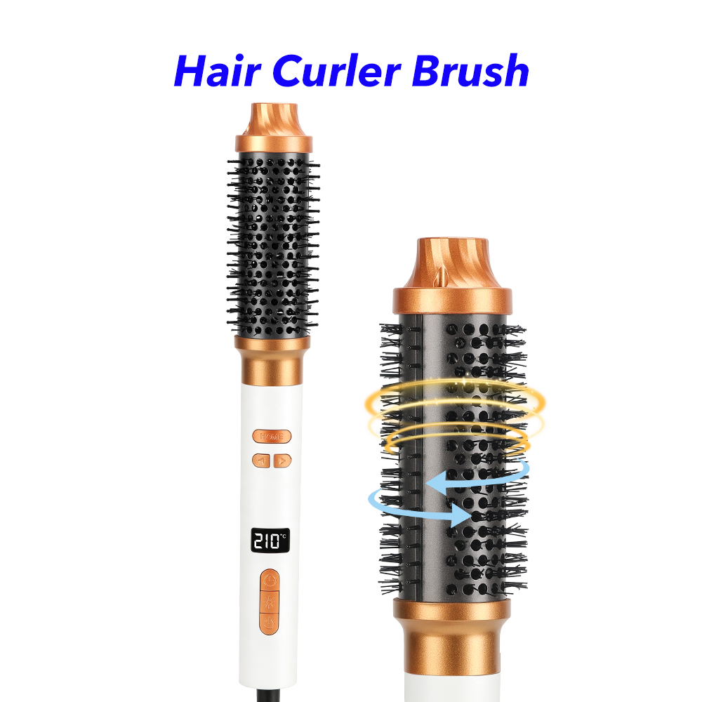 Upgraded Thermal Brush Professional Curling Iron Wand Automatic Rotating Hair Curler Brush (white)