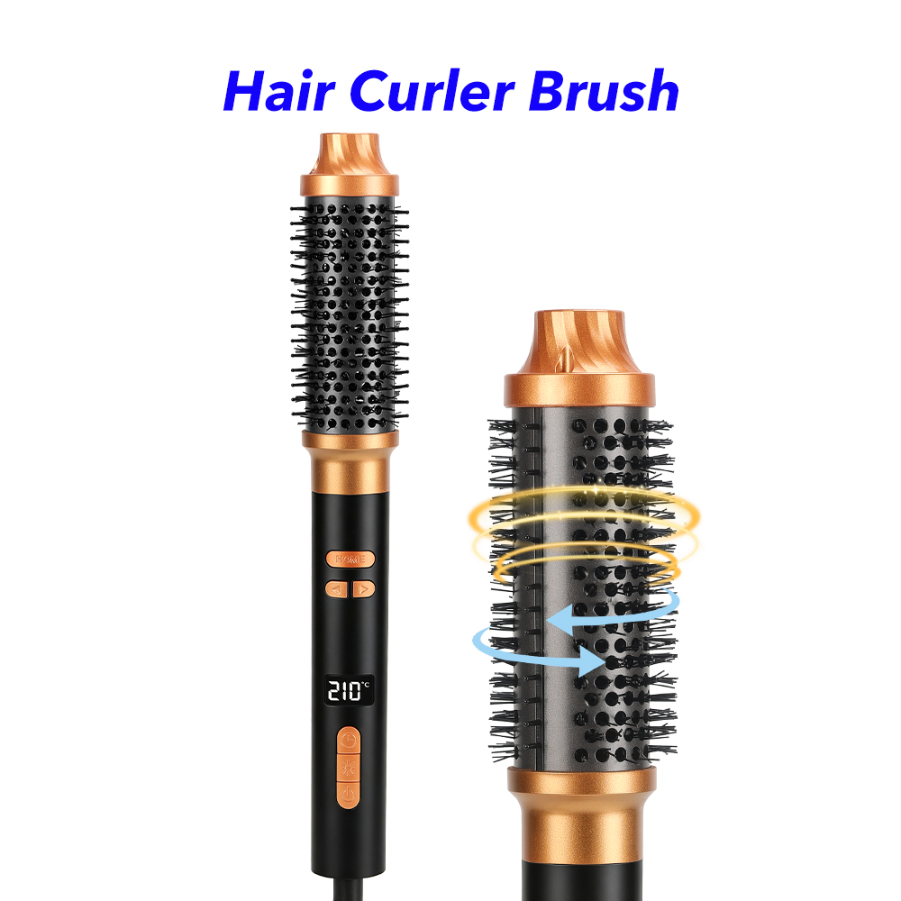 Upgraded Thermal Brush Professional Curling Iron Wand Automatic Rotating Hair Curler Brush (black)