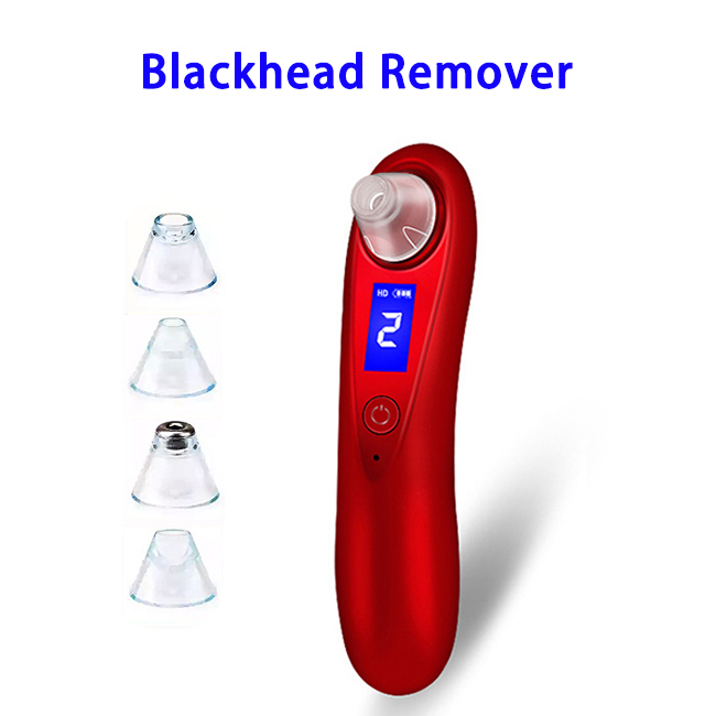 Upgraded LED Display USB Rechargeable Facial Pore Cleaner Vacuum Blackhead Remover (Red)