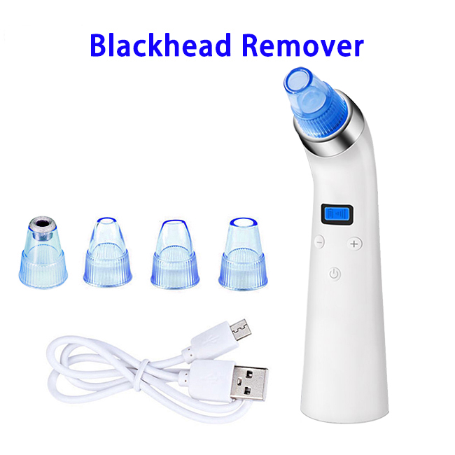 4 in 1 USB Rechargeable Facial Pore Cleaner Blackhead Remover Vacuum (White+Blue)