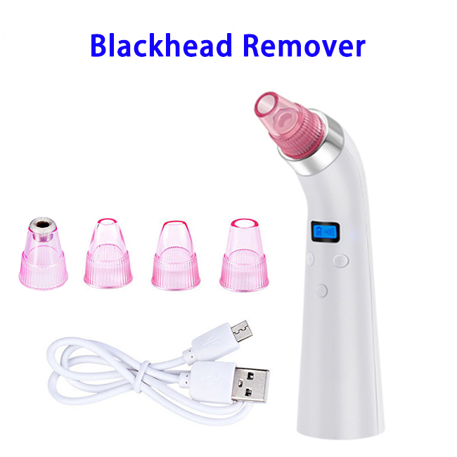 4 in 1 USB Rechargeable Facial Pore Cleaner Blackhead Remover Vacuum (White+Pink)
