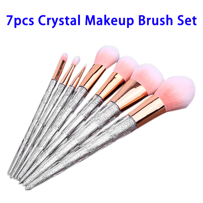 7pcs Cosmetics Crystal Unicorn Design Facial Makeup Brushes Set (Silver)