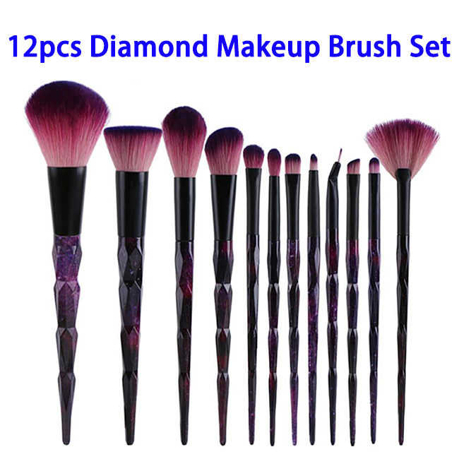 12pcs Soft Synthetic Hair Diamond Makeup Brush Set