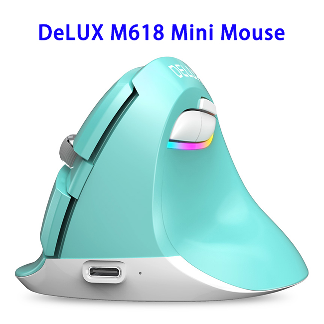800/1200/1600/2400DPI Delux M618mini USB Rechargeable Wireless Vertical Mouse (Green)