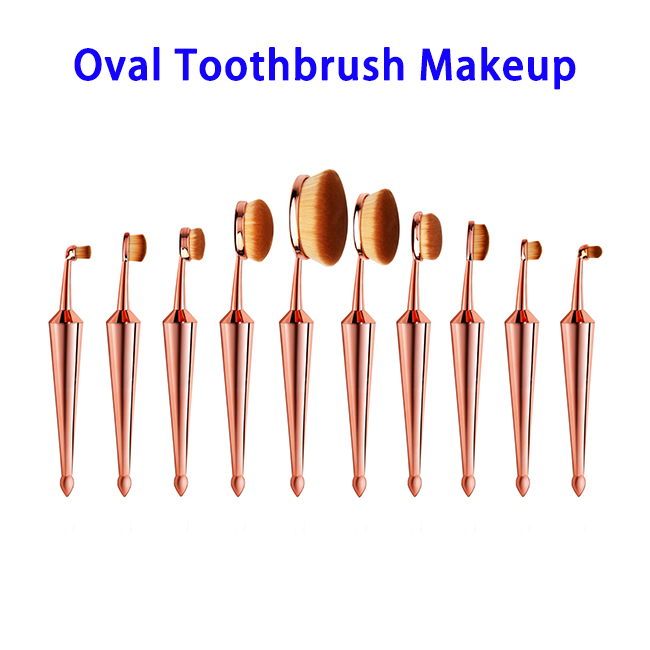 10pcs/set Powder Foundation Cosmetics Tool Oval Toothbrush Makeup Brushes Set (Rose Gold)