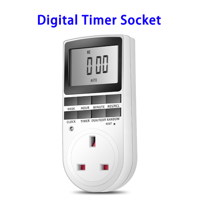 Appliance Timer with Outlet Digital Light Timer Plug-in Timer for Electrical Outlet (UK Plug)