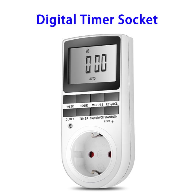 Appliance Timer with Outlet Digital Light Timer Plug-in Timer for Electrical Outlet (EU Plug)