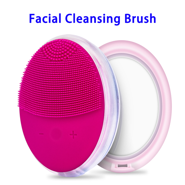 Patent Skin Care USB Electric Face Facial Cleaning Brush With Mirror (Rose)
