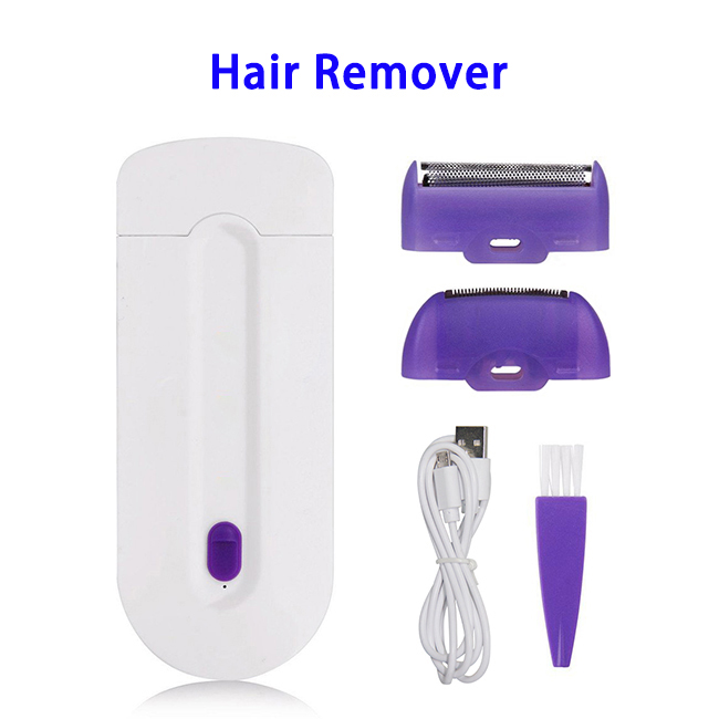 USB Rechargeable Instant Painless Hair Remover Epilator Tool with Sensor Light(White)