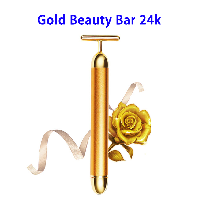 T-Shape Battery Powered Face Massage Tools Beauty Bar 24k Golden Pulse Facial Massager