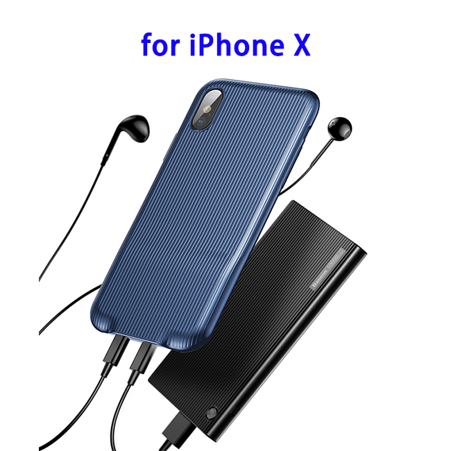 Baseus Two Interfaces 3 in 1 Audio Case Protective Back Cover for iPhone X (Blue)