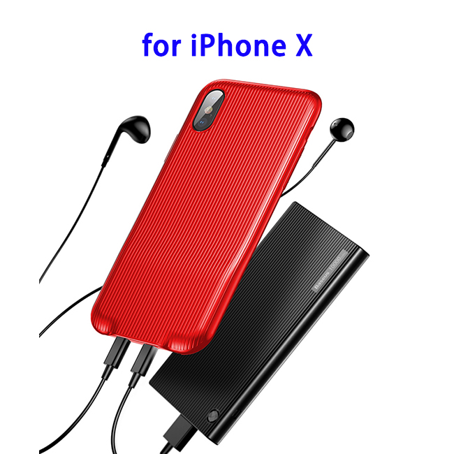 Baseus Two Interfaces 3 in 1 Audio Case Protective Back Cover for iPhone X (Red)