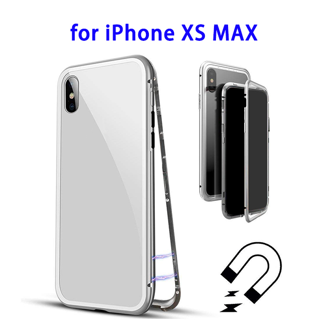 Magnetic Case 360 Degree Metal Frame Protective Cover for iPhone XS MAX (Silver)