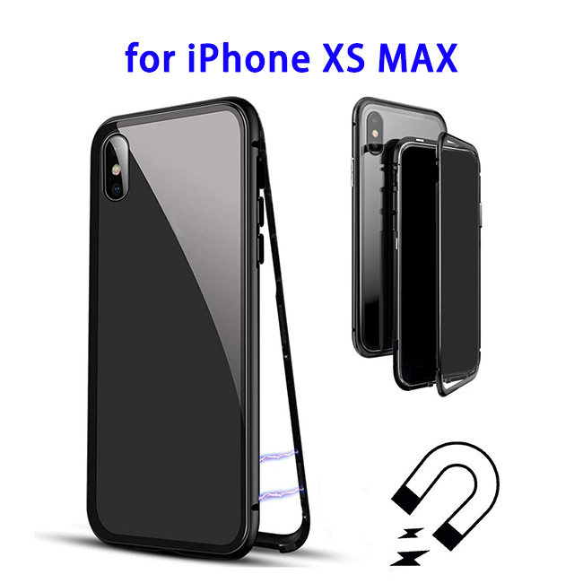 Magnetic Case 360 Degree Metal Frame Protective Cover for iPhone XS MAX (Black)