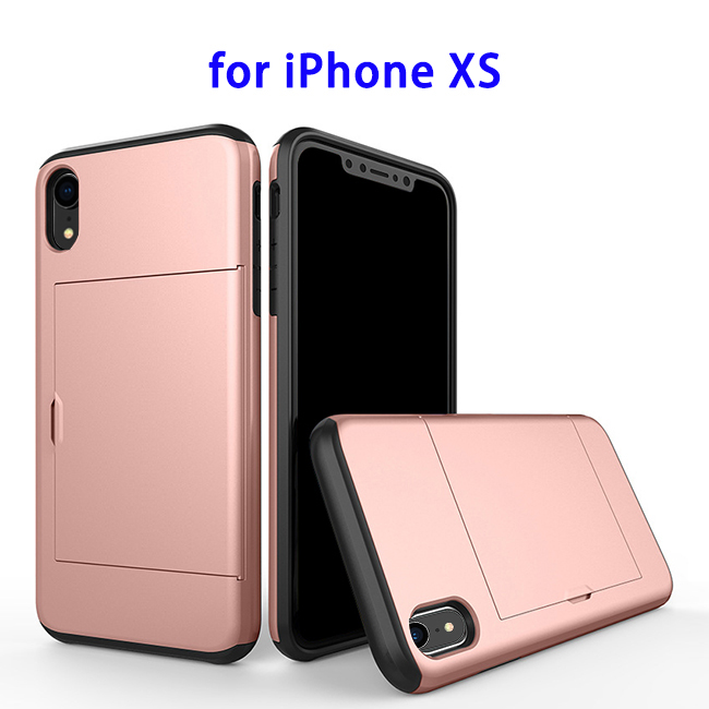 2 in 1 Bumper Protective Card Slot Cover Case for iPhone XS(Rose Gold)