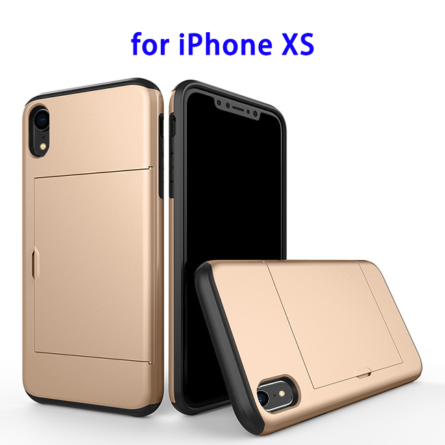 2 in 1 Bumper Protective Card Slot Cover Case for iPhone XS(Gold)