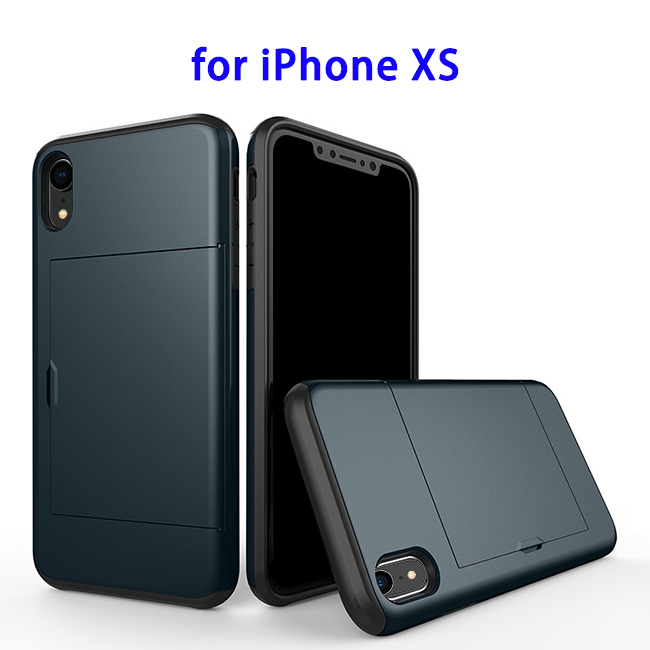 2 in 1 Bumper Protective Card Slot Cover Case for iPhone XS(Dark Blue)