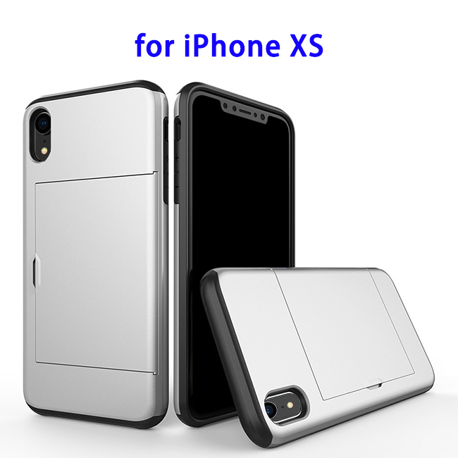 2 in 1 Bumper Protective Card Slot Cover Case for iPhone XS(Silver)